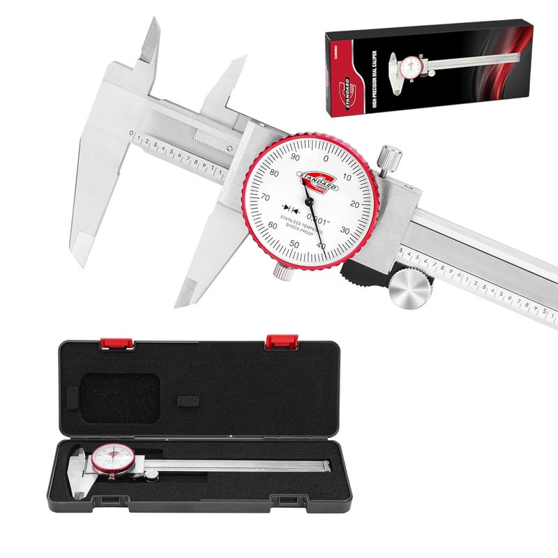 Standard Gage أداة قياس كاليبر دial SAE بمدى 0-6"، ميكرومتر دقيق تناظري بدقة ±0.001"، كاليبر معدني ميكانيكي يدوي من الفولاذ المقاوم للصدأ مع قياسات بأربعة اتجاهات - Image 1